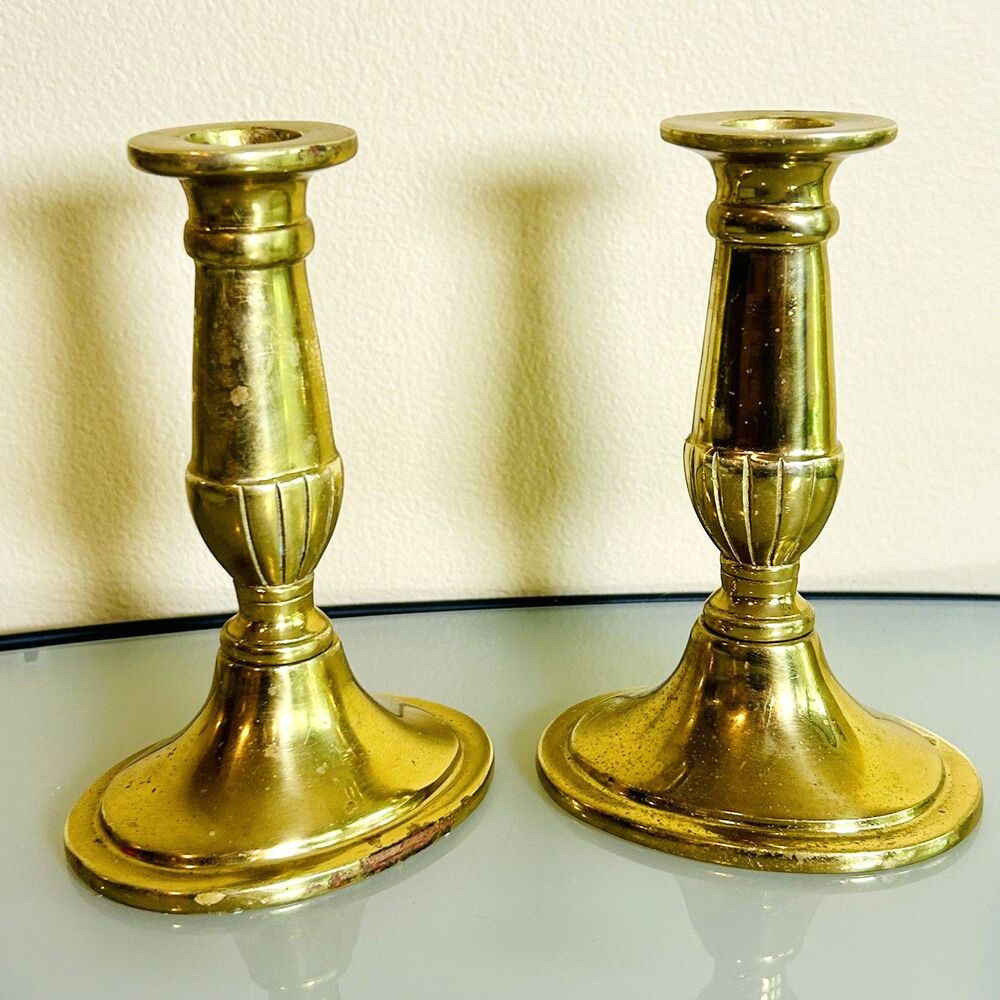 Vintage Virginia MetalCrafters Brass Candlesticks Pair  5 3/4" Tall Set of 2
